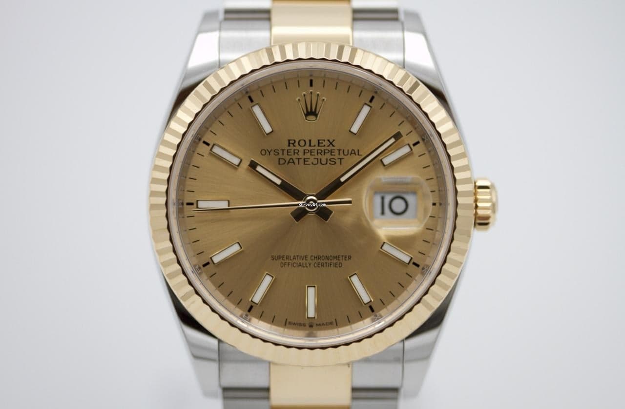 Rolex Datejust 36 10-2023 Fullset Champanger Oyster Steel Gold 126233