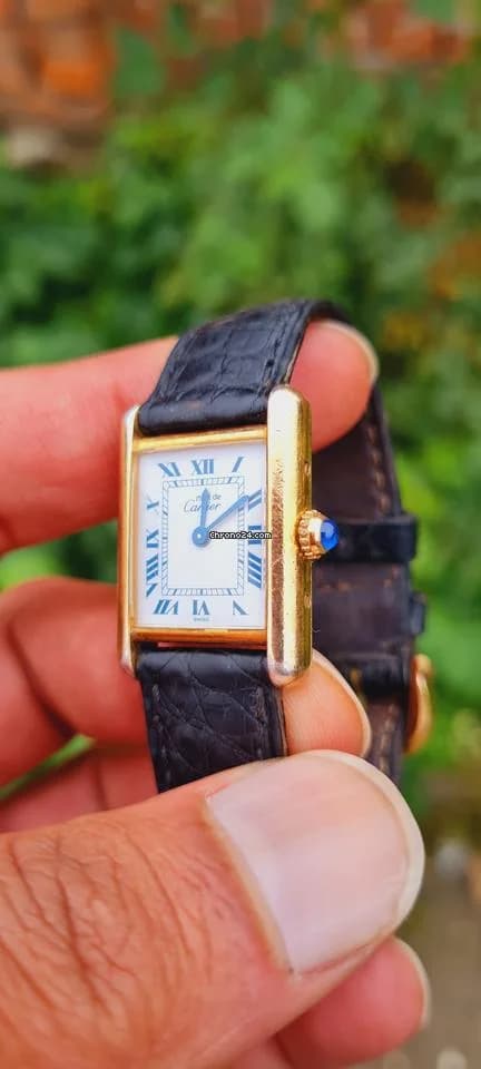 Cartier must de cartier tank vermeil must de cartier  vermeil  blue roman index blue hands - Thumbnail 11