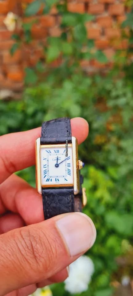 Cartier must de cartier tank vermeil must de cartier  vermeil  blue roman index blue hands - Thumbnail 16