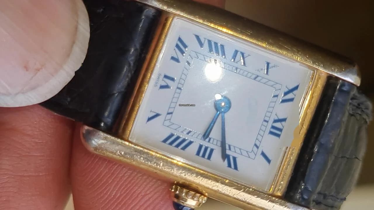 Cartier must de cartier tank vermeil must de cartier  vermeil  blue roman index blue hands - Thumbnail 4