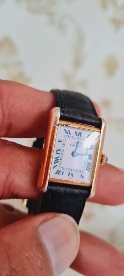 Cartier must de cartier tank vermeil must de cartier  vermeil  blue roman index blue hands - Thumbnail 9
