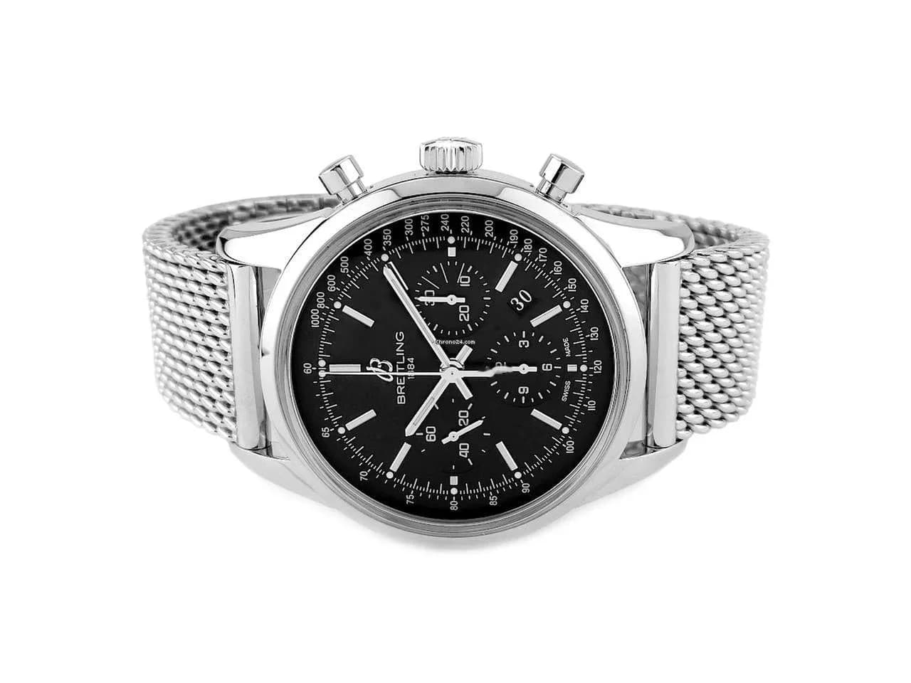 Breitling Transocean Chronograph B01 Automatik Edelstahl 43mm schwarz Metallband AB0152121B1A1 mit Garantie Occasion